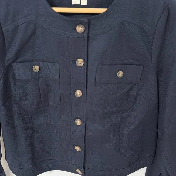 Boden Navy Blue Cropped Blazer Jacket Button Front Workwear Size 8 - Picture 4 of 7